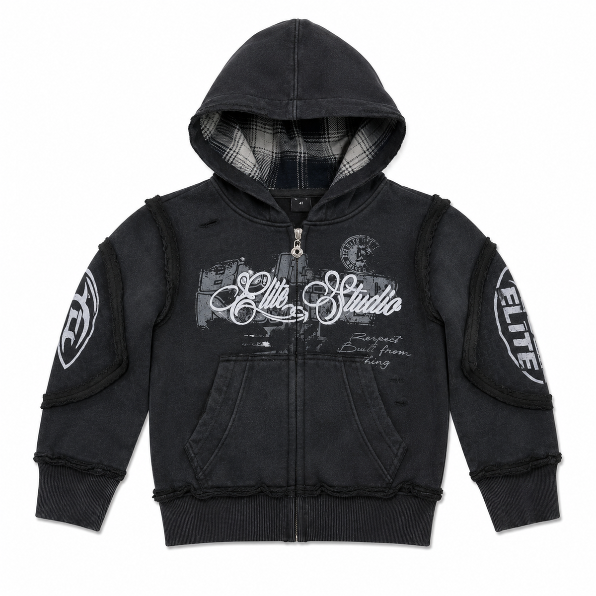 Elite Studio Embroidered Black Kids Zip Up Hoodie
