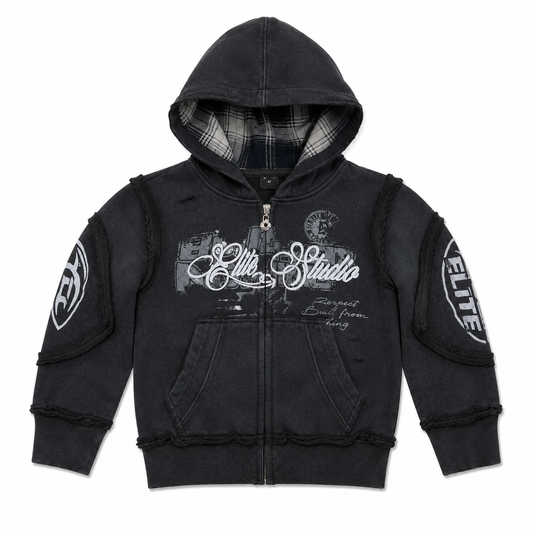 Elite Studio Embroidered Black Kids Zip Up Hoodie