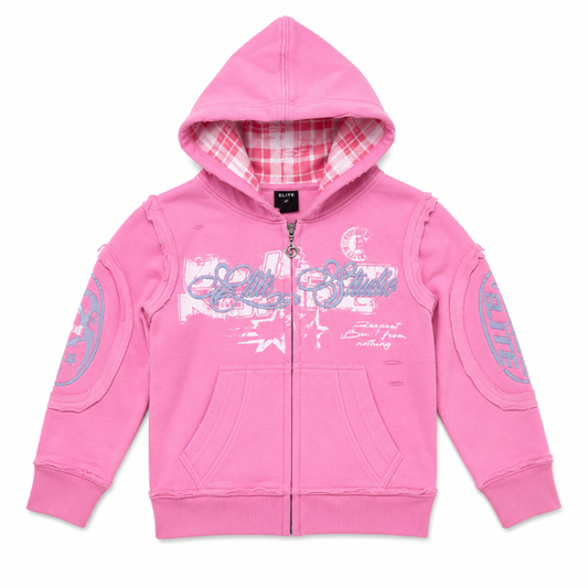 Elite Studio Embroidered Pink Kids Zip Up Hoodie