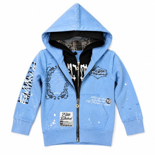 Double Layer Baby Blue Kids Zip Up Hoodie