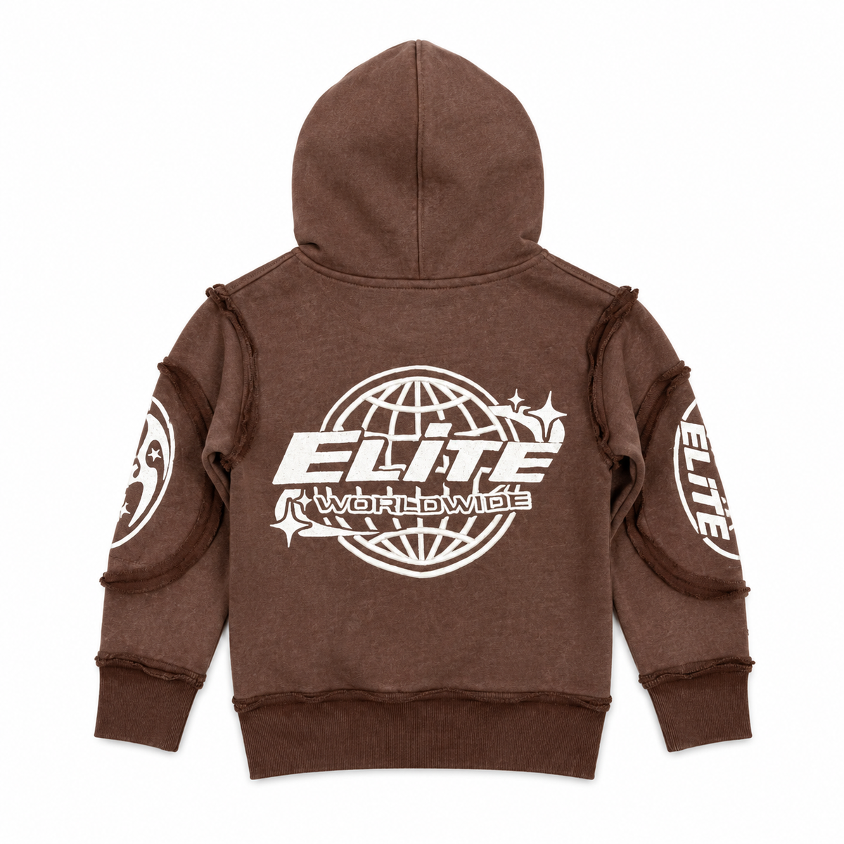 Elite Studio Embroidered Brown Kids Zip Up Hoodie