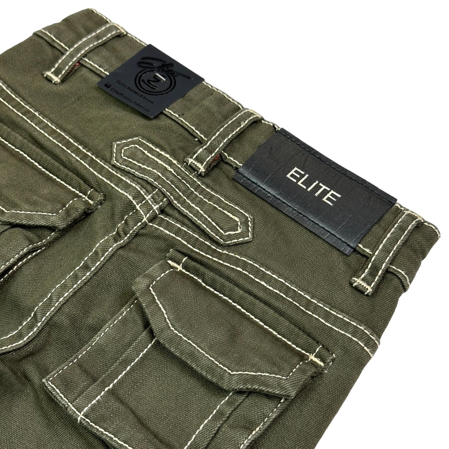 Olive Cargo Premium Kids Stack Jeans