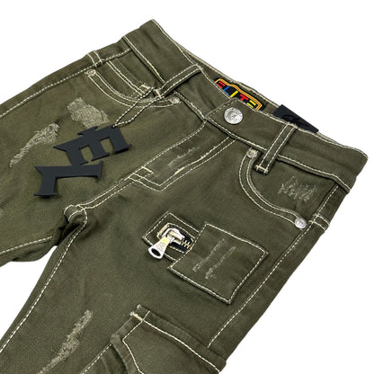 Olive Cargo Premium Kids Stack Jeans