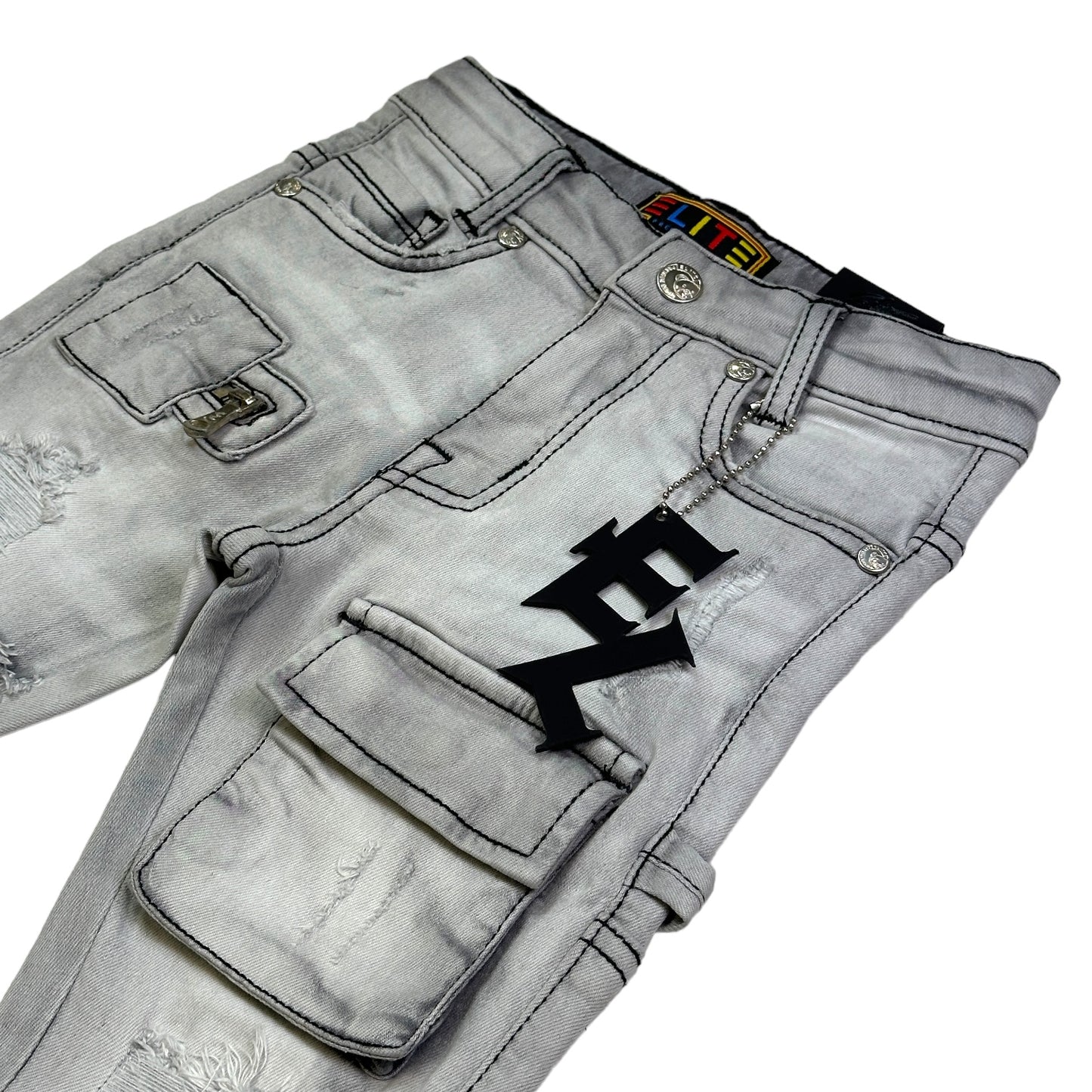 Grey Utility Premium Kids Stack Jeans