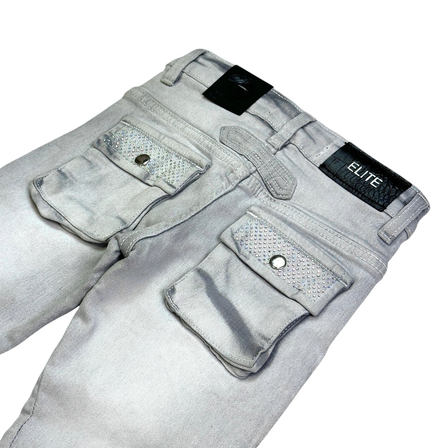 Crystal Cargo Premium Kids Stacked Jeans Grey