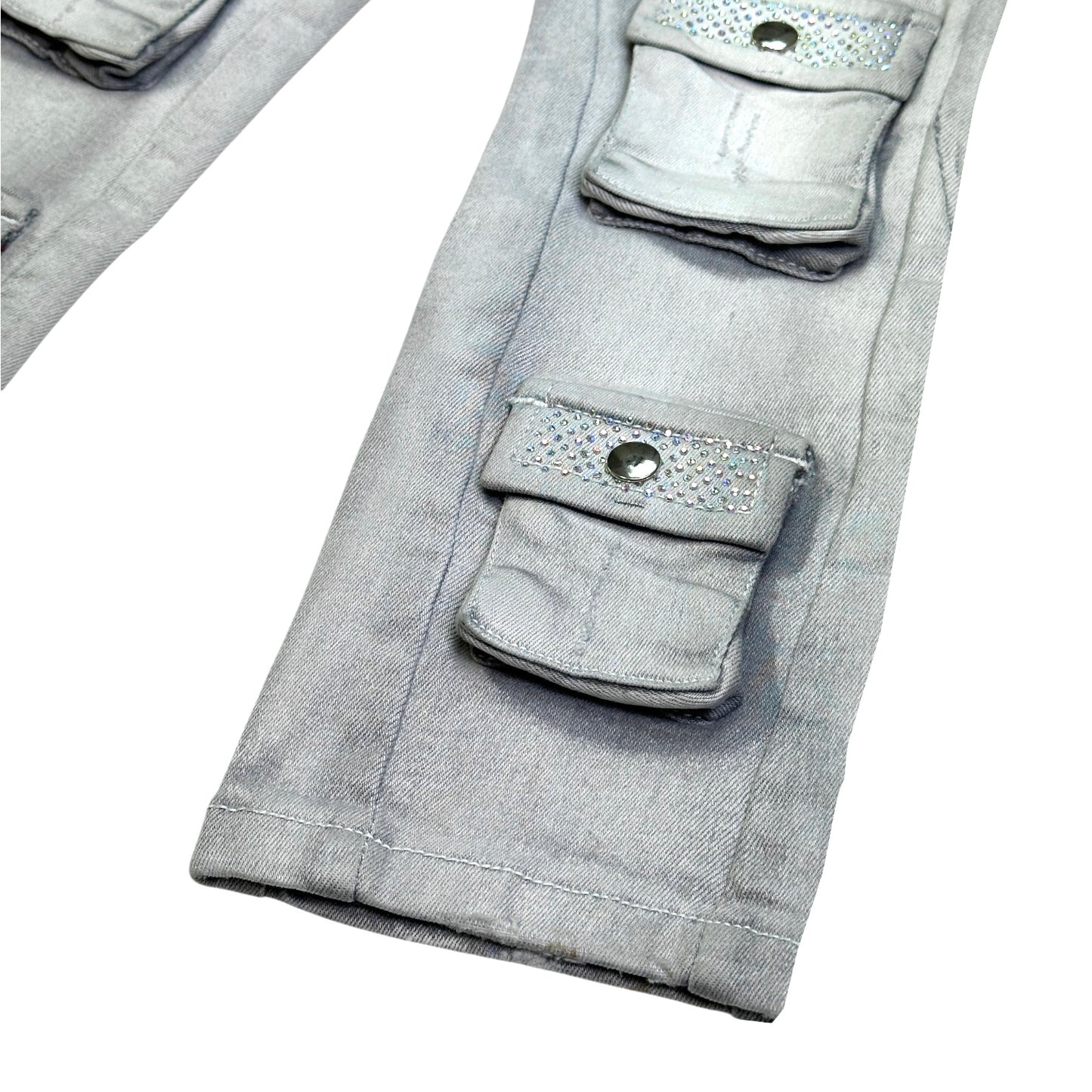 Crystal Cargo Premium Kids Stacked Jeans Grey
