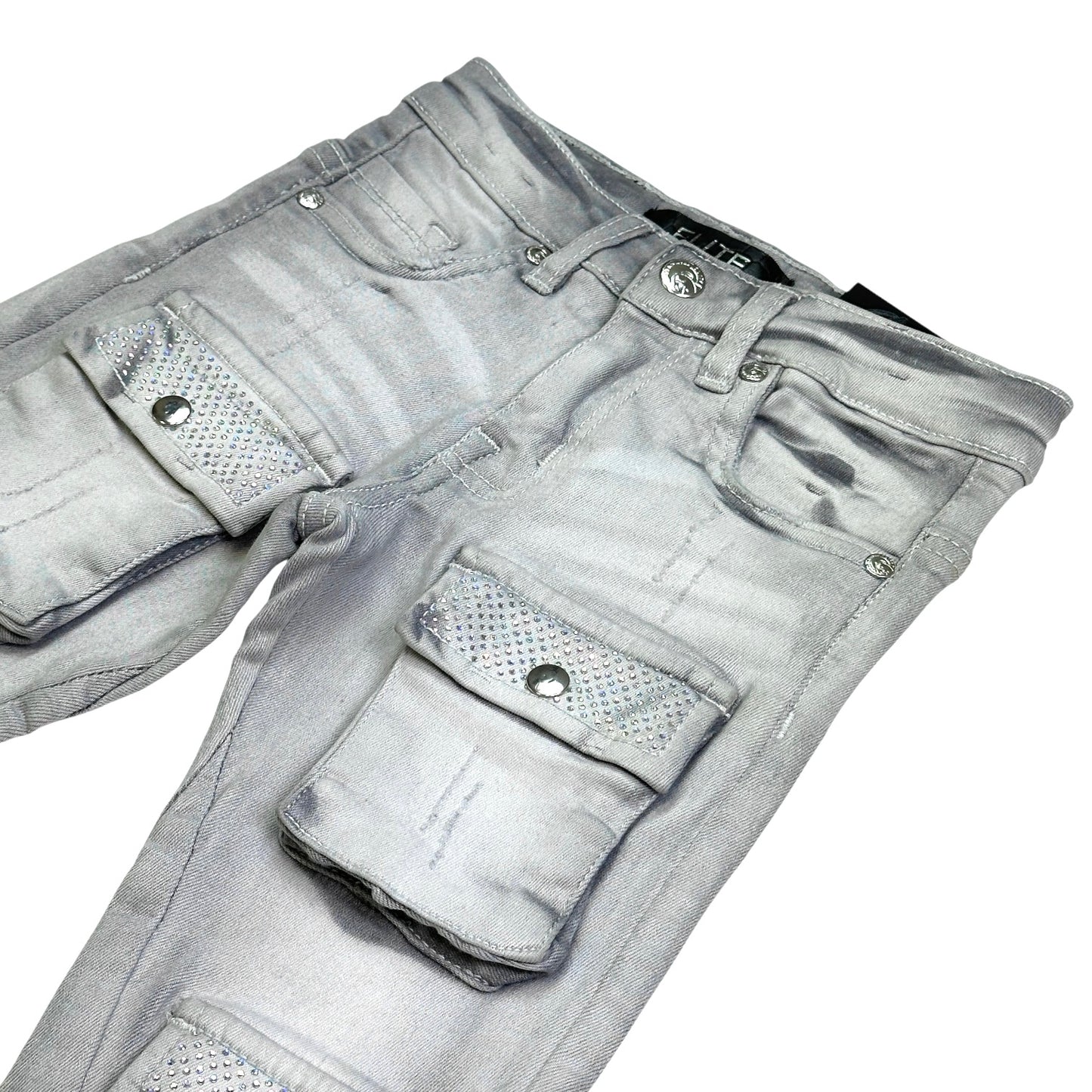 Crystal Cargo Premium Kids Stacked Jeans Grey