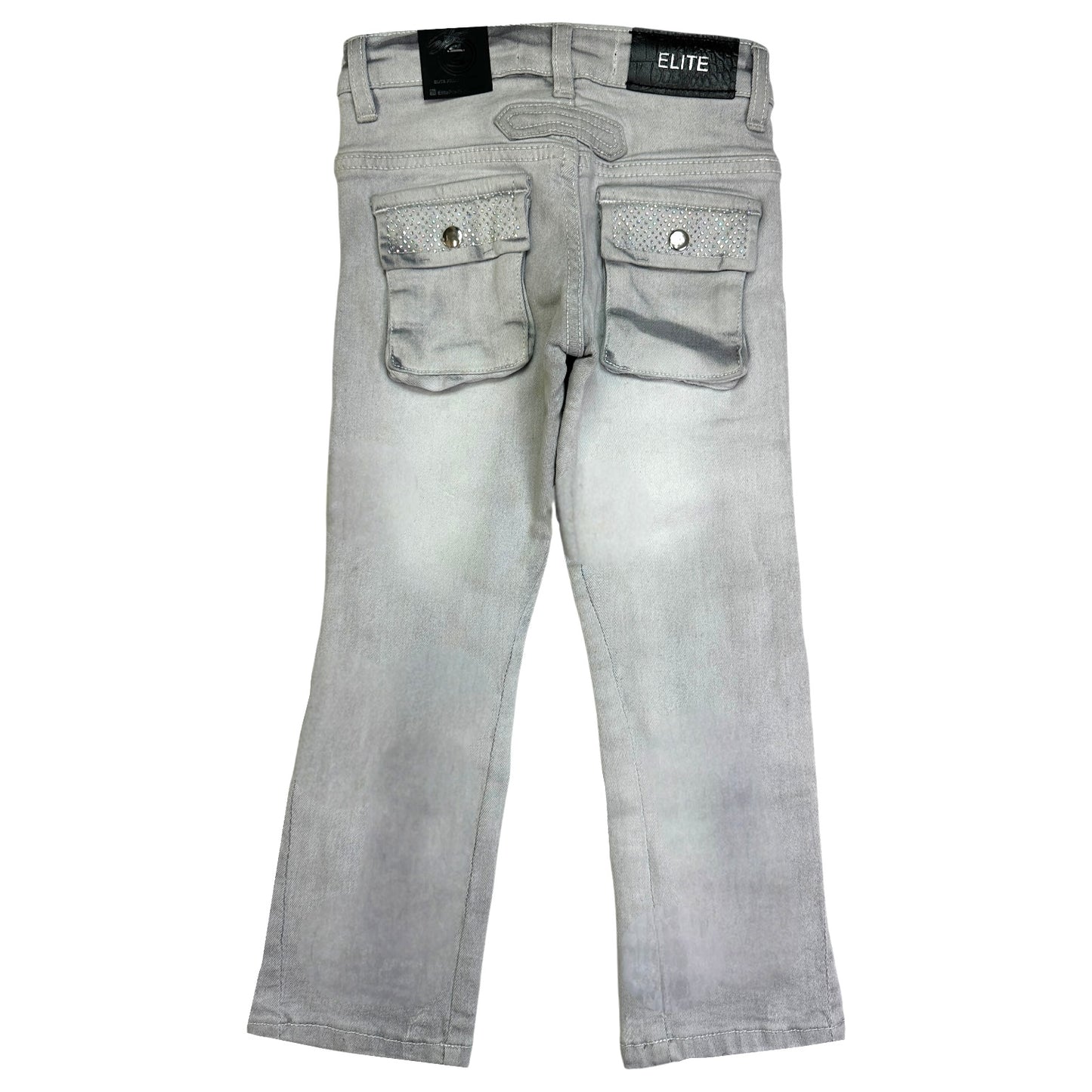 Crystal Cargo Premium Kids Stacked Jeans Grey