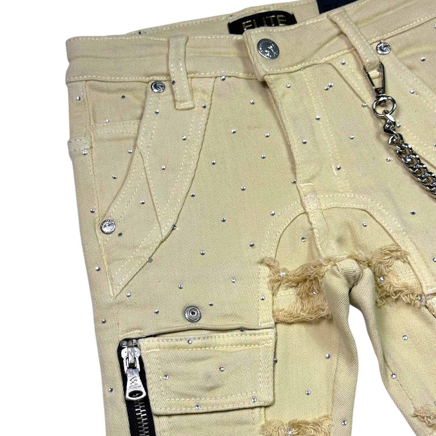Cream Rhinestone Premium Kids Stacked Jeans