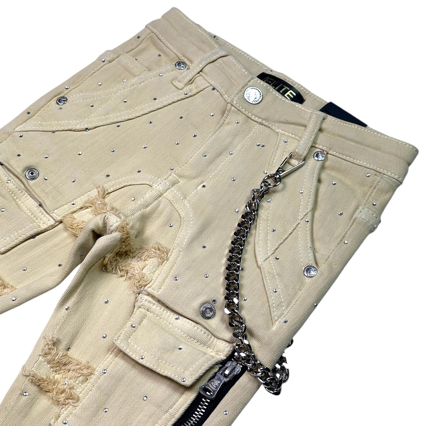 Cream Rhinestone Premium Kids Stacked Jeans