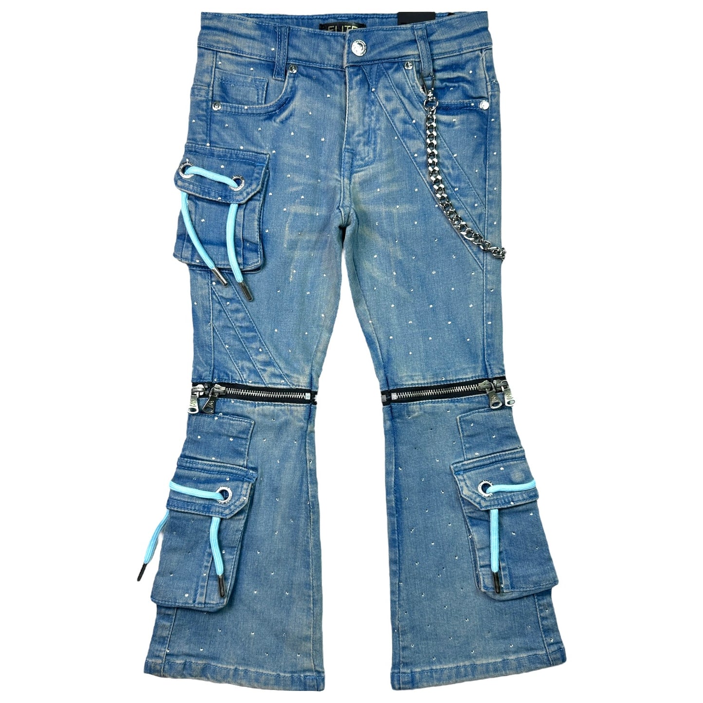 Ocean Rhinestone Premium Kids Stacked Jeans
