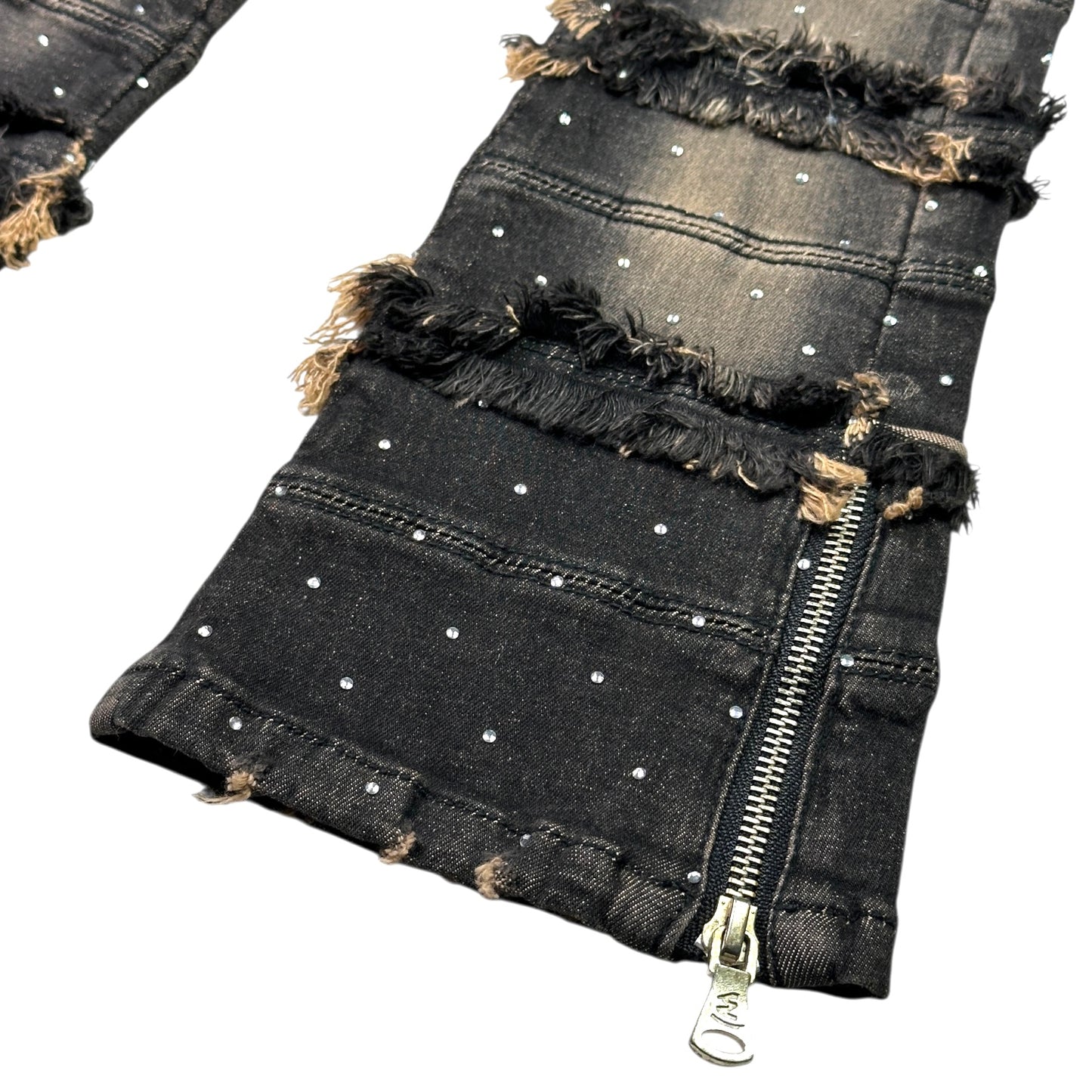 Taupe/Black Rhinestone Premium Kids Stacked Jeans
