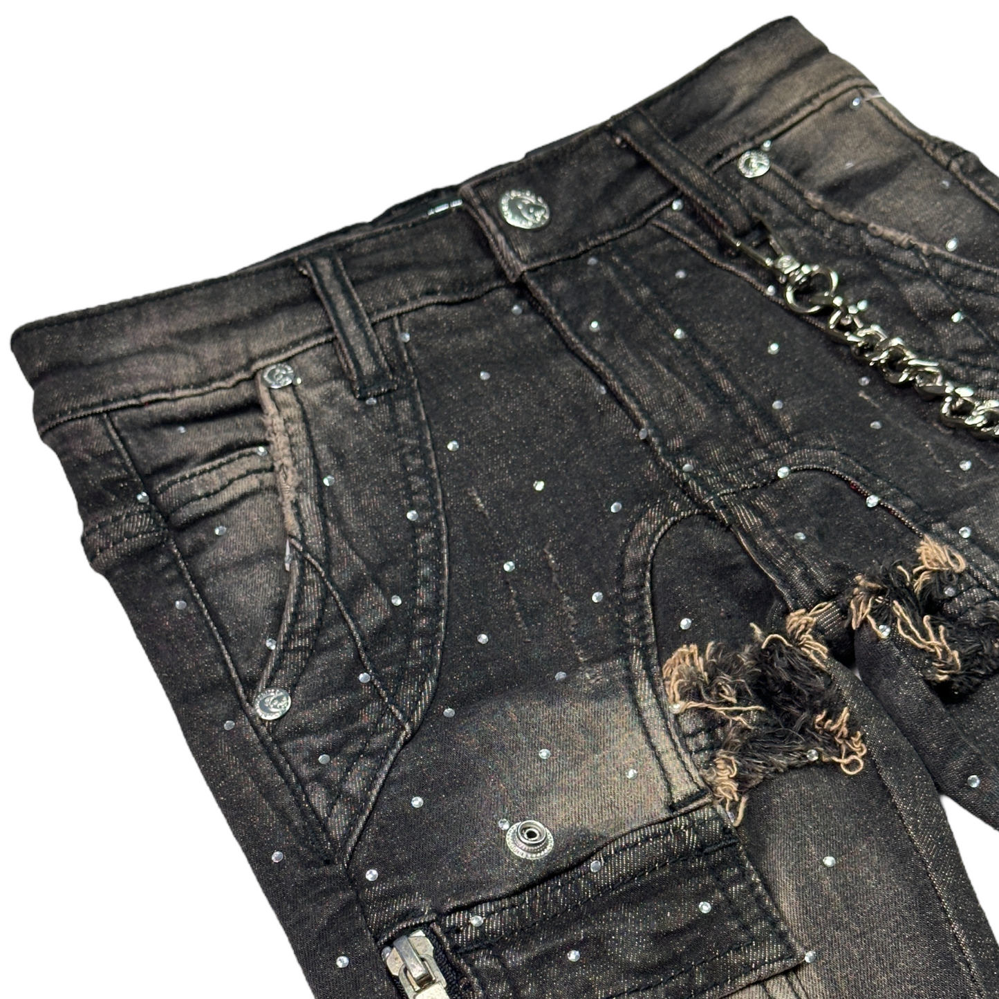 Taupe/Black Rhinestone Premium Kids Stacked Jeans