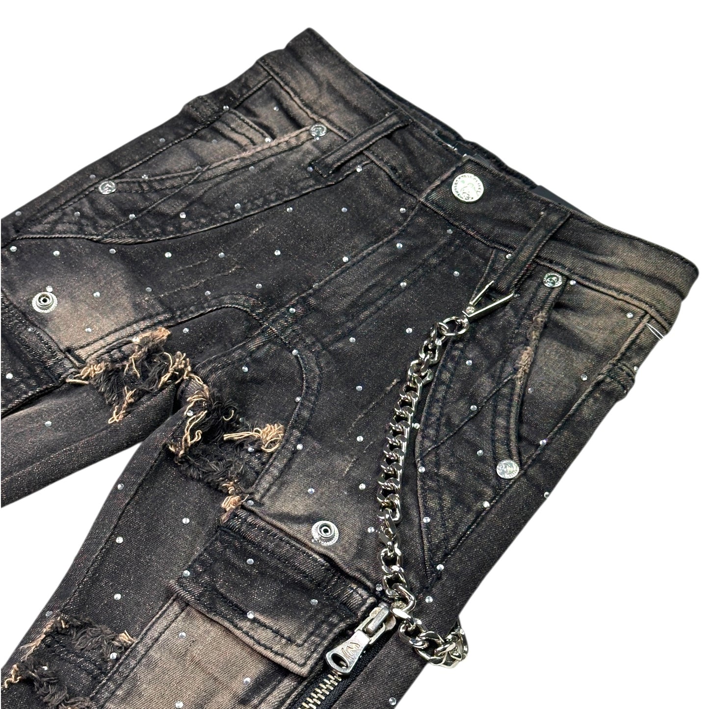 Taupe/Black Rhinestone Premium Kids Stacked Jeans