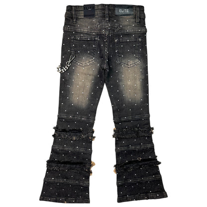 Taupe/Black Rhinestone Premium Kids Stacked Jeans