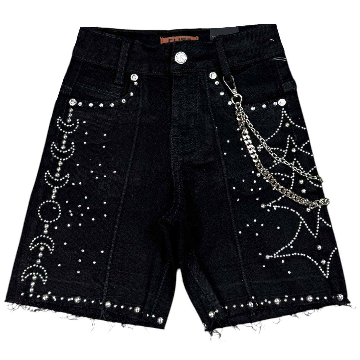 Jet Black Moon Phase Kids Rhinestones Denim Shorts