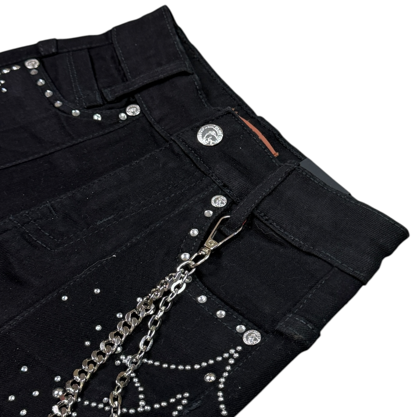 Jet Black Moon Phase Kids Rhinestones Denim Shorts