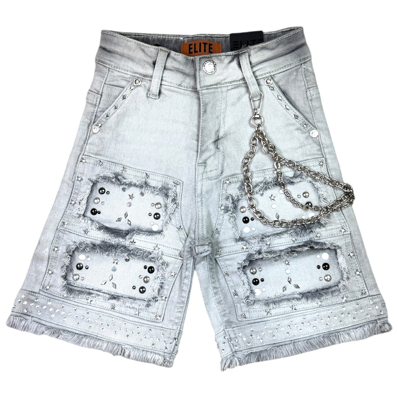 Flint Grey Kids Rhinestones Denim Shorts