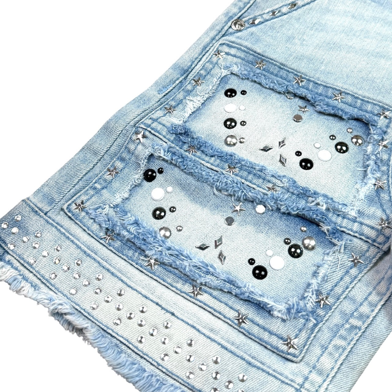 Flint Light Blue Wash Kids Rhinestones Denim Shorts