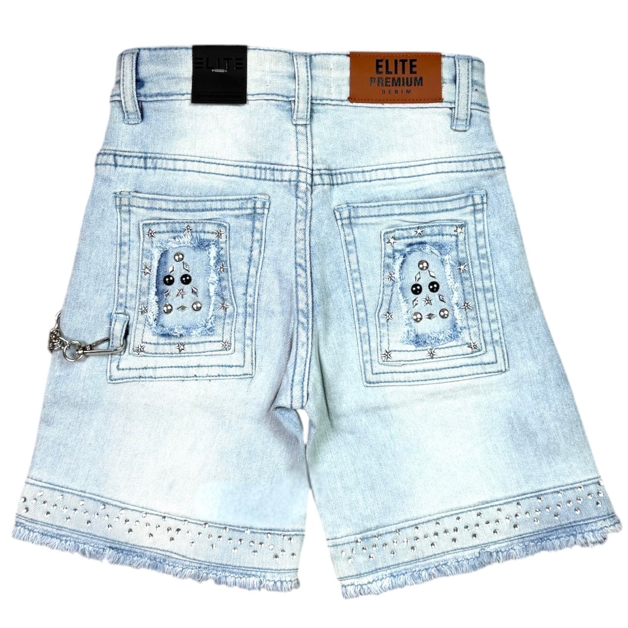 Flint Light Blue Wash Kids Rhinestones Denim Shorts