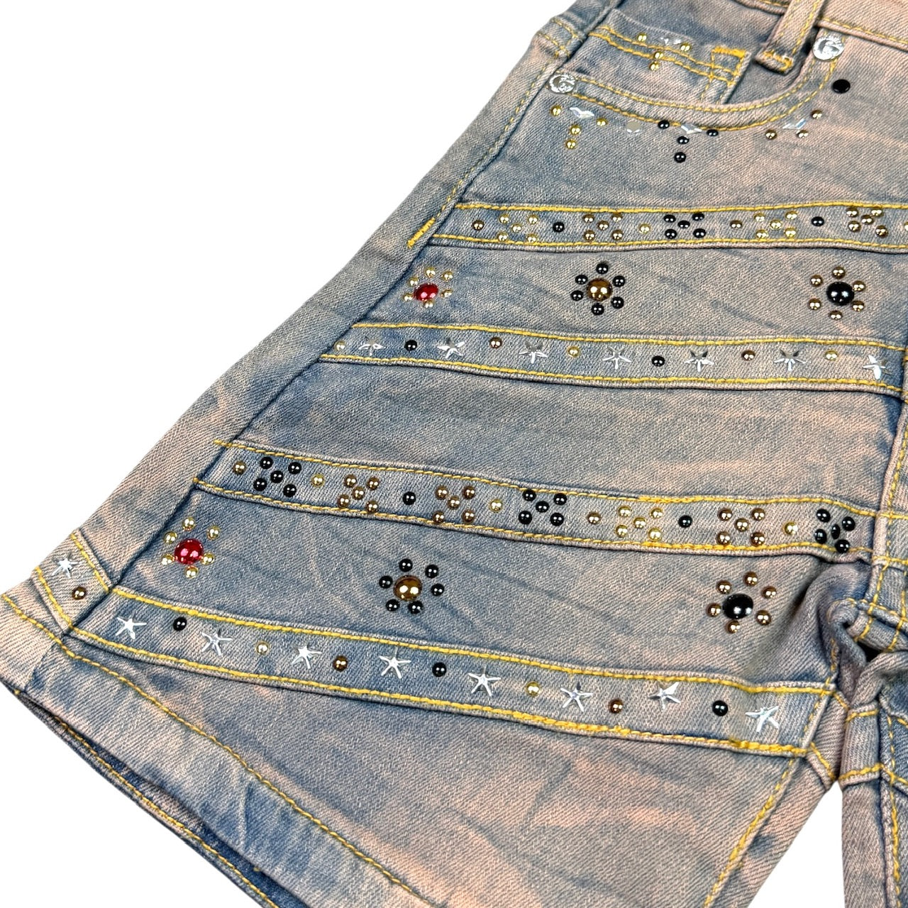 Pyramids Vintage Wash Kids Rhinestones Denim Shorts