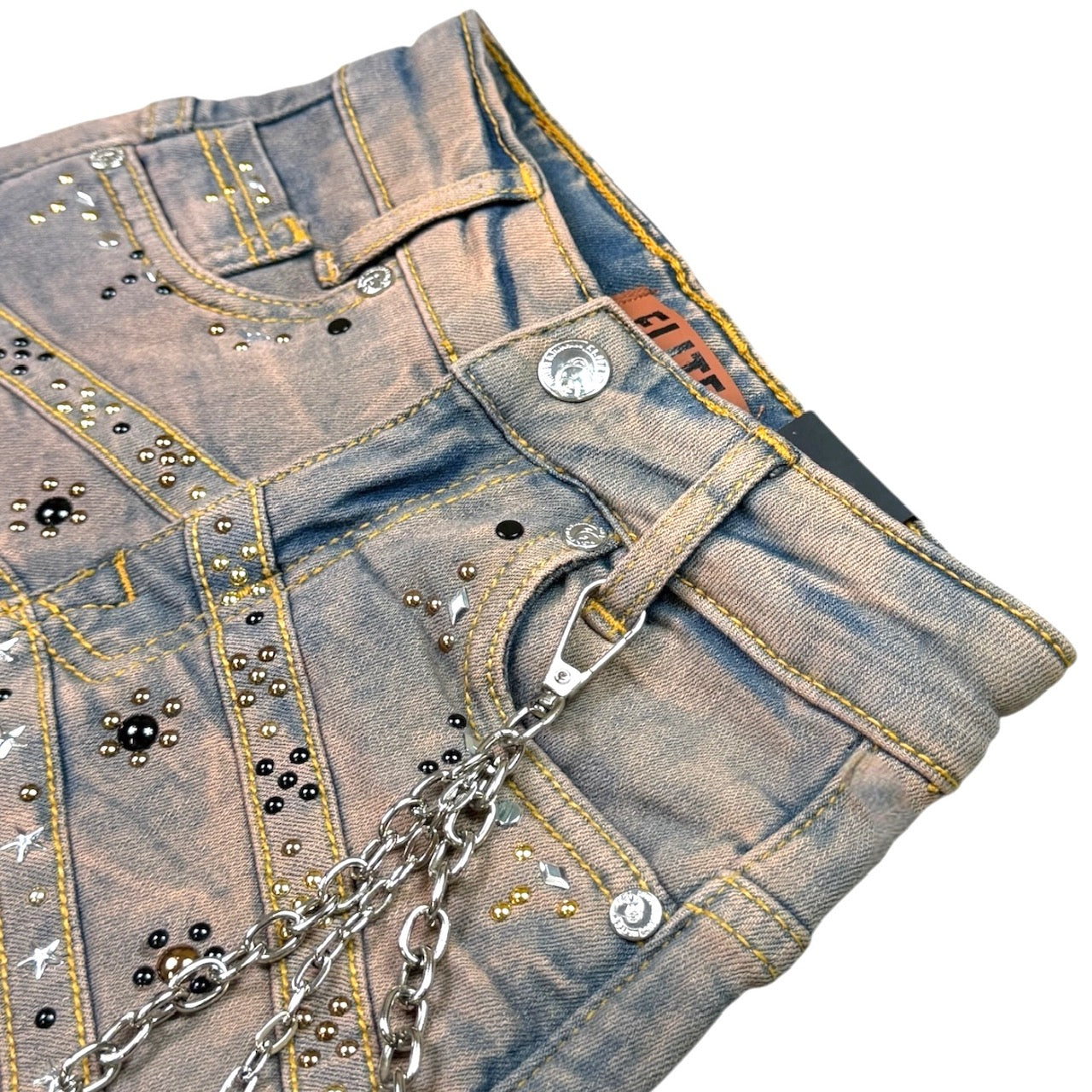 Pyramids Vintage Wash Kids Rhinestones Denim Shorts