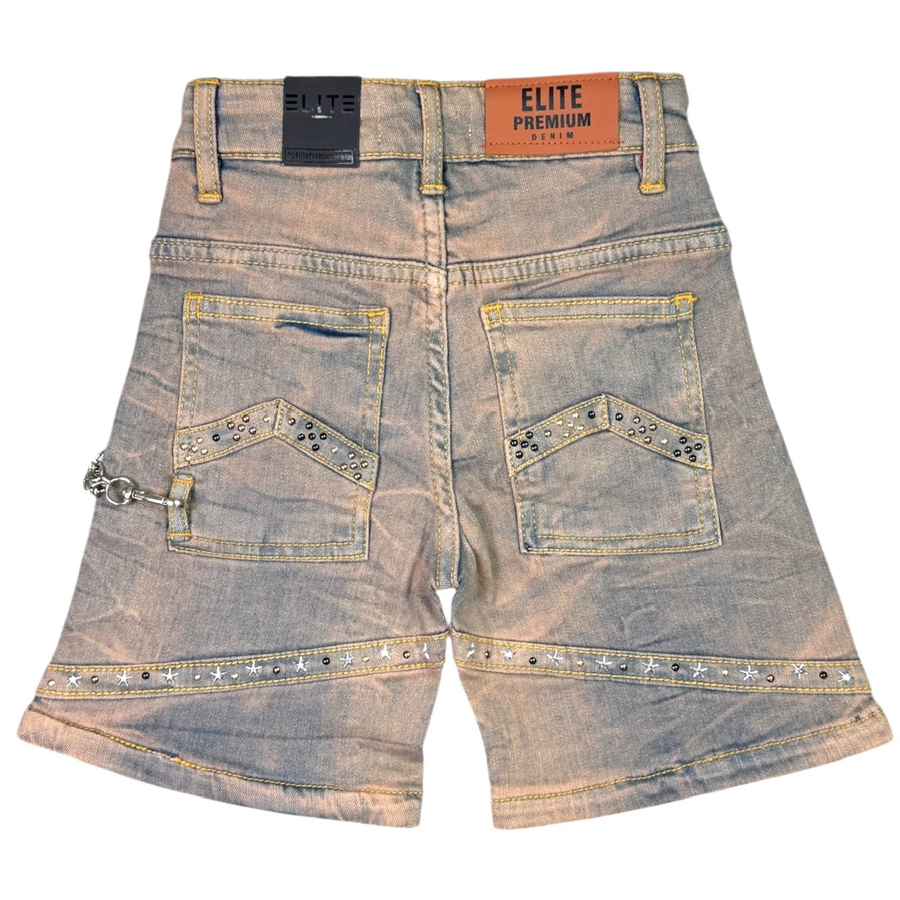 Pyramids Vintage Wash Kids Rhinestones Denim Shorts