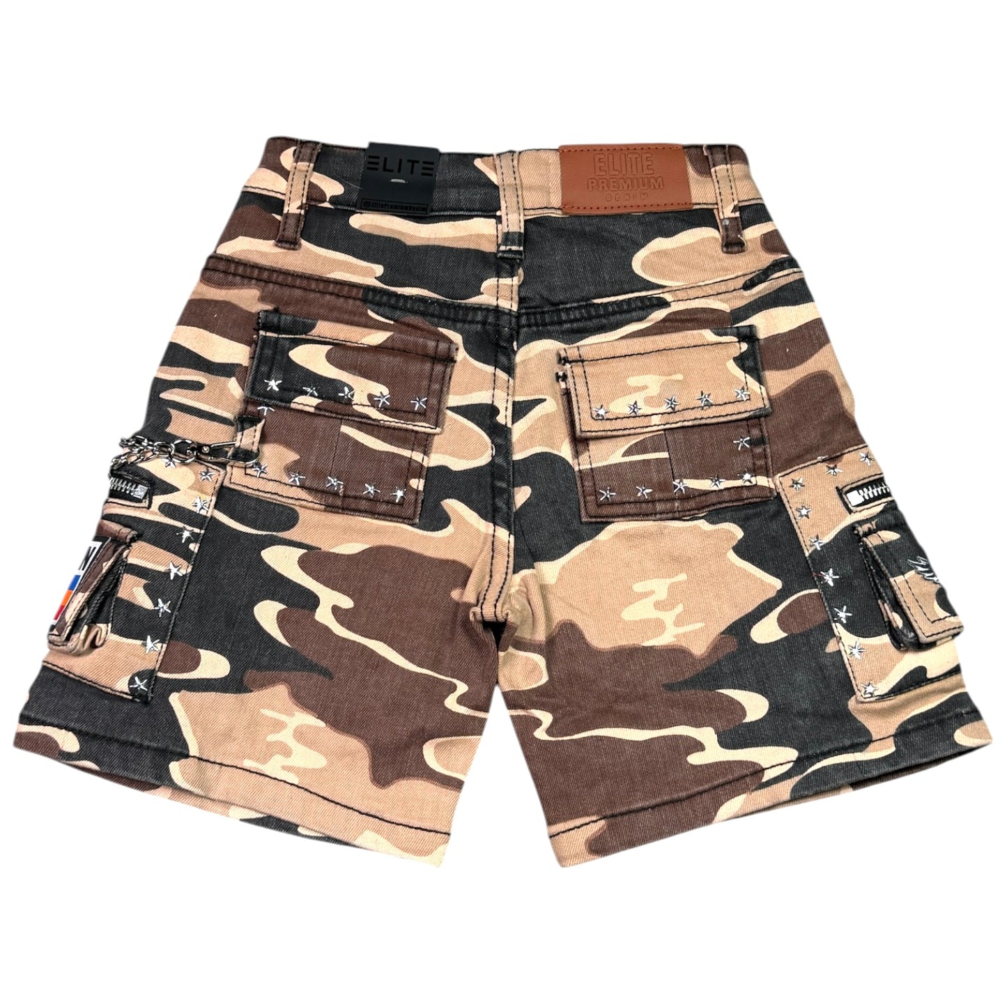 A12 Patch Work Brown Army Kids Denim Shorts
