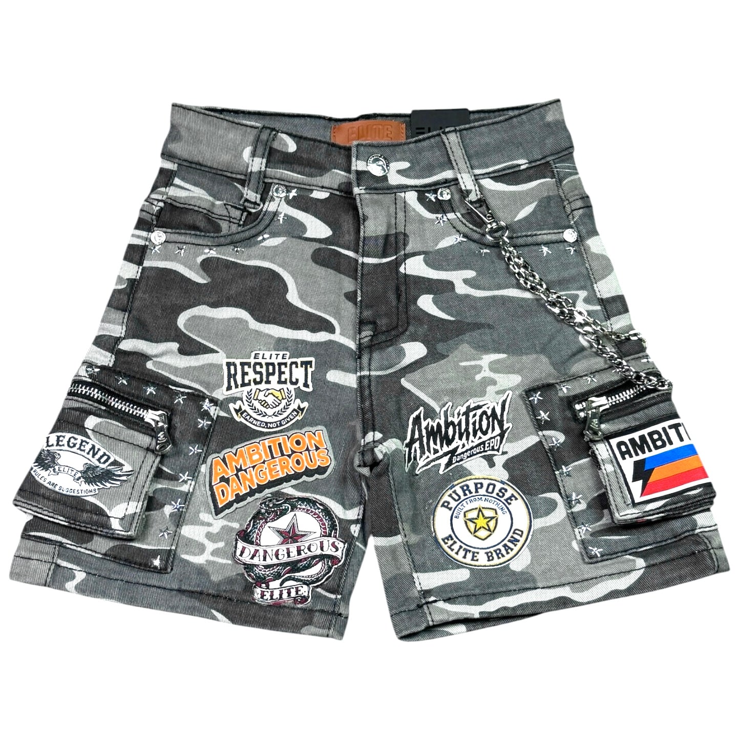 A12 Patch Work Gray Army Kids Denim Shorts