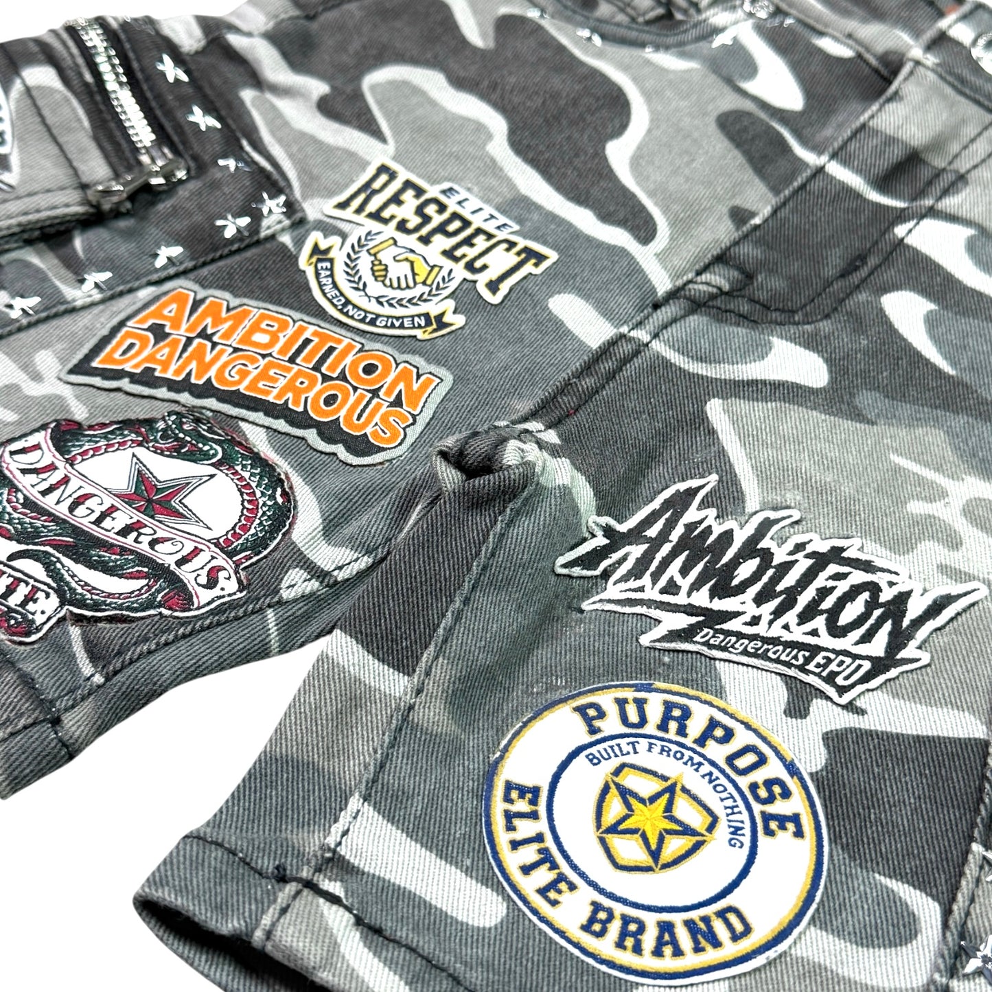 A12 Patch Work Gray Army Kids Denim Shorts