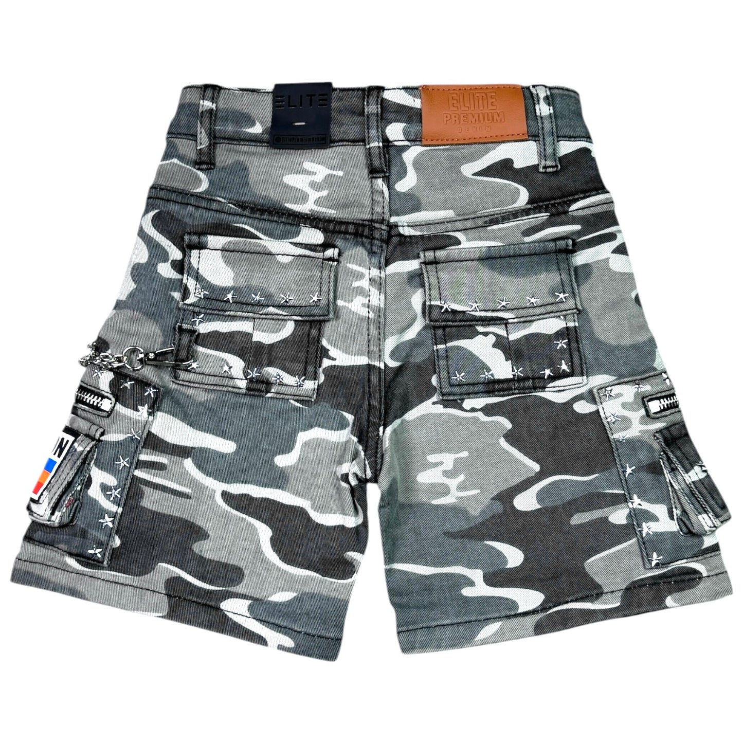 A12 Patch Work Gray Army Kids Denim Shorts