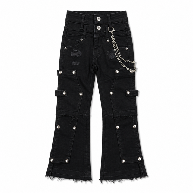 Double Waist Jet Black Padded Kids Denim Jeans