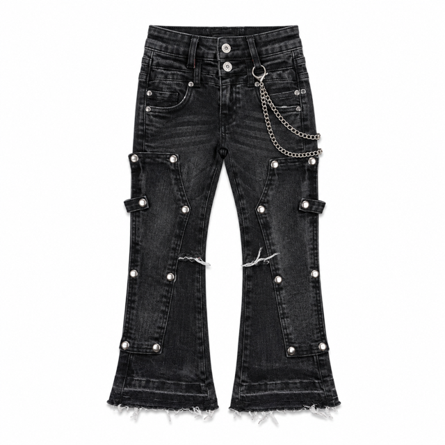 Double Waist Faded Black Padded Kids Denim Jeans