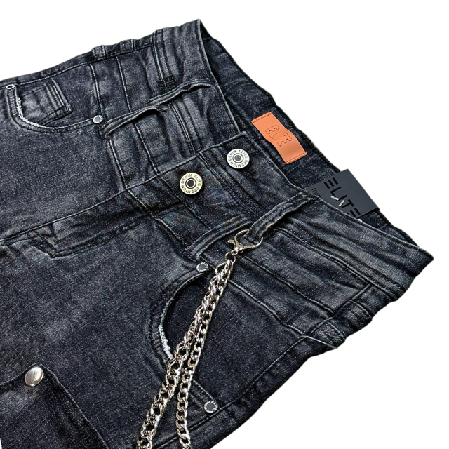 Double Waist Faded Black Padded Kids Denim Jeans