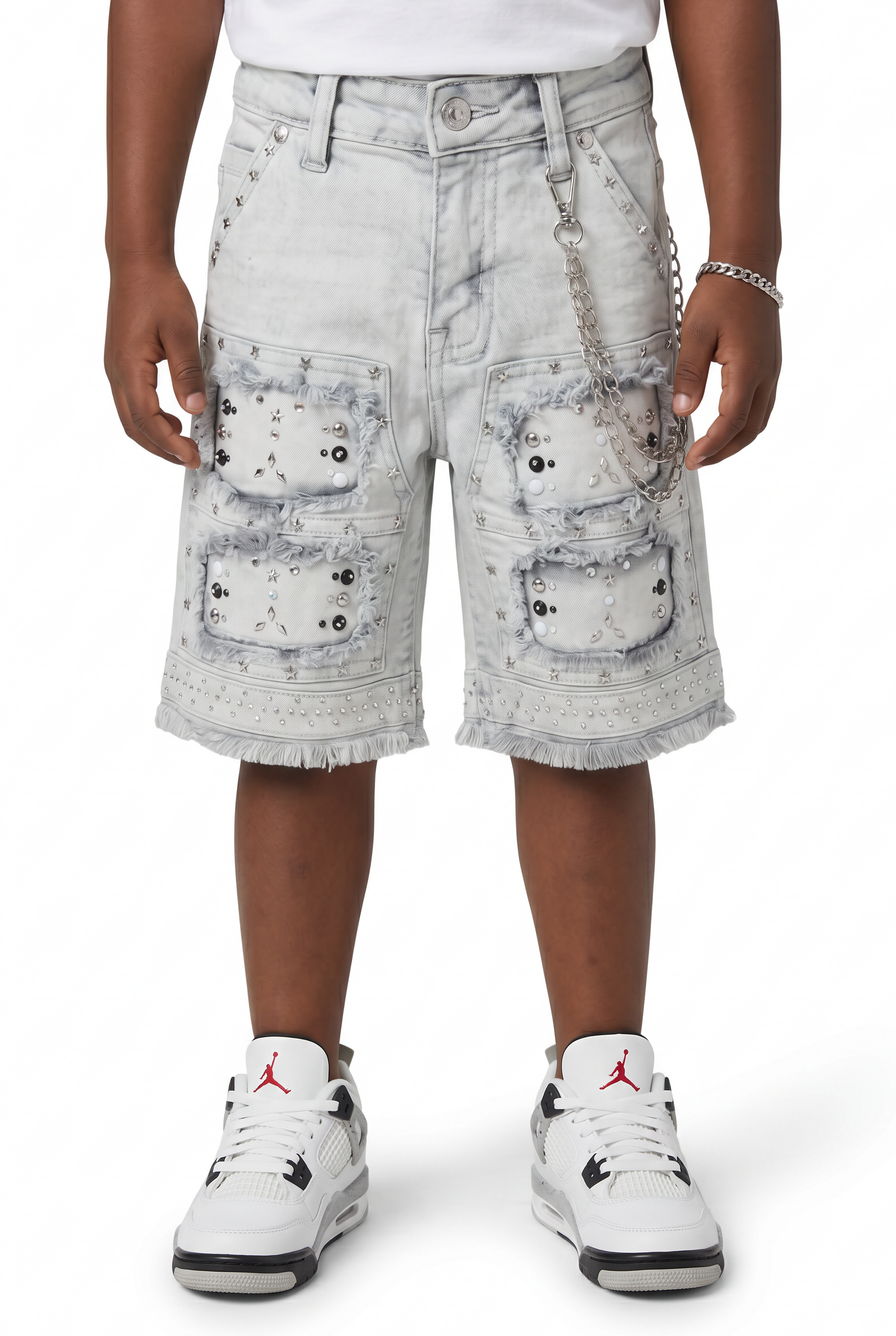 Flint Grey Kids Rhinestones Denim Shorts
