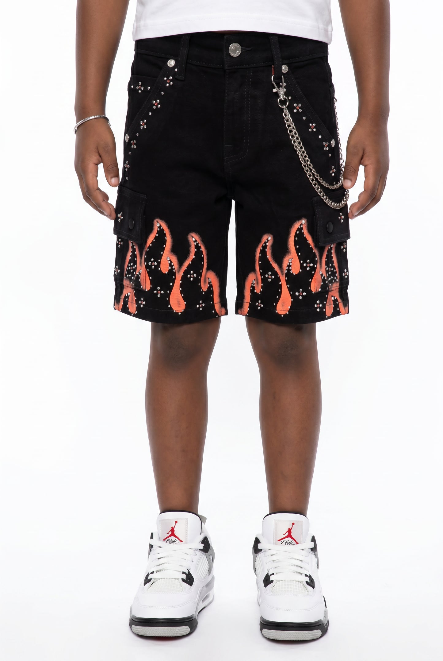 Winners Jet Black Kids Rhinestones Denim Shorts