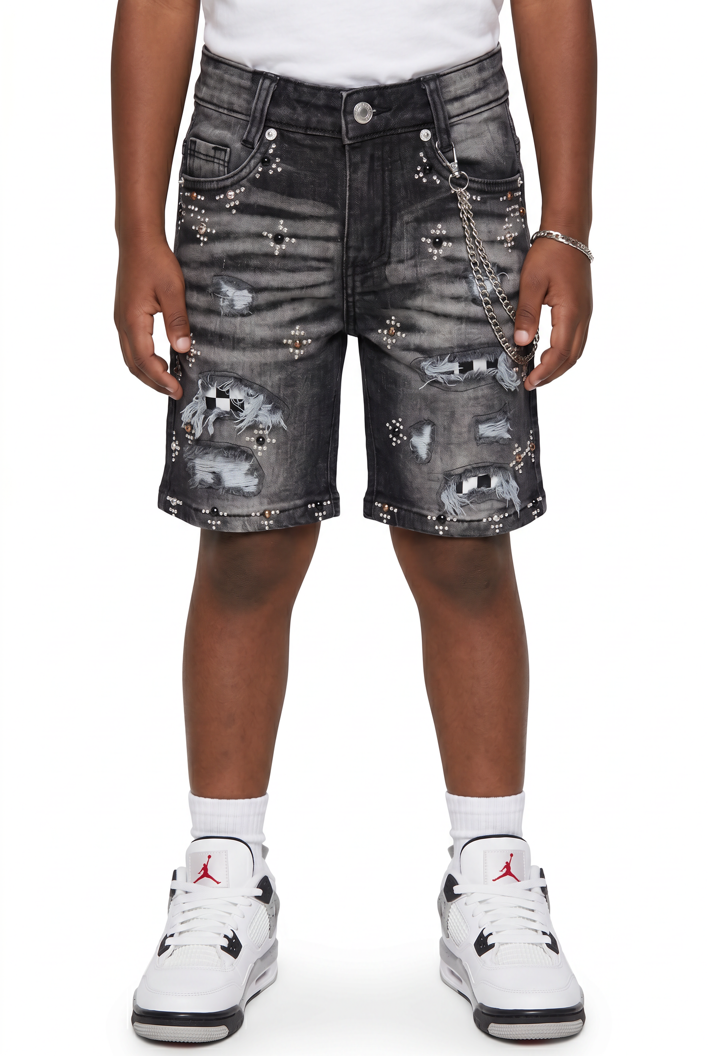 Faded Black Washed Kids Denim Shorts