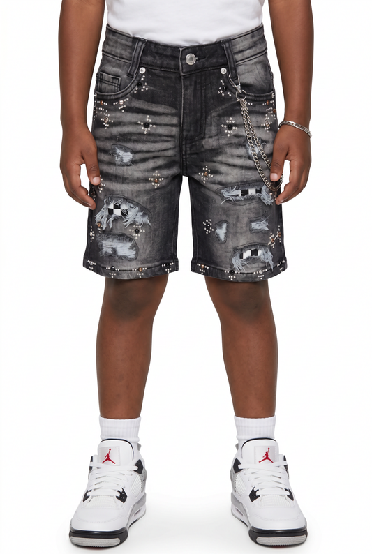 Faded Black Washed Kids Denim Shorts