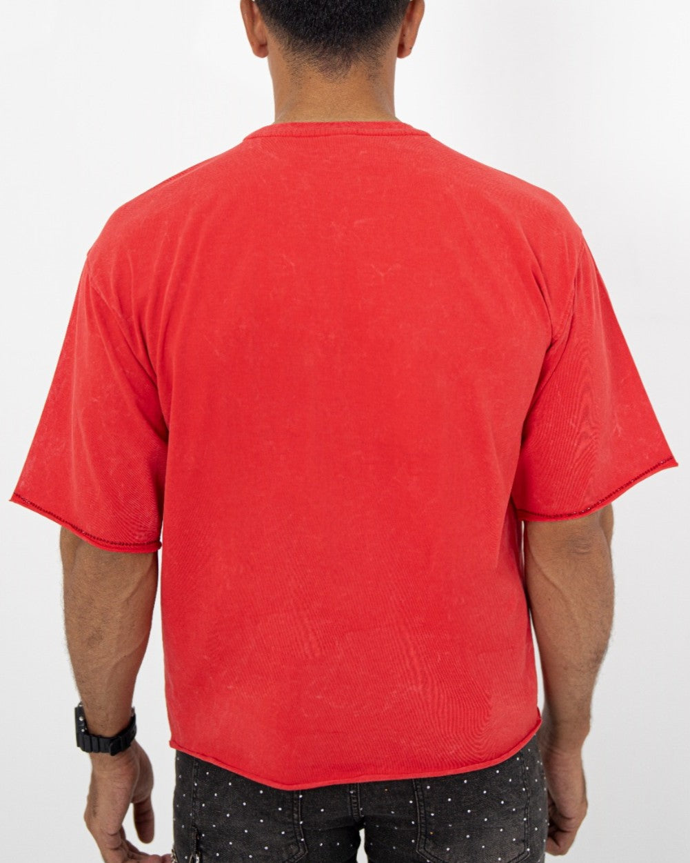 Motion Red Rhinestone Cropped Premium Mens Tee