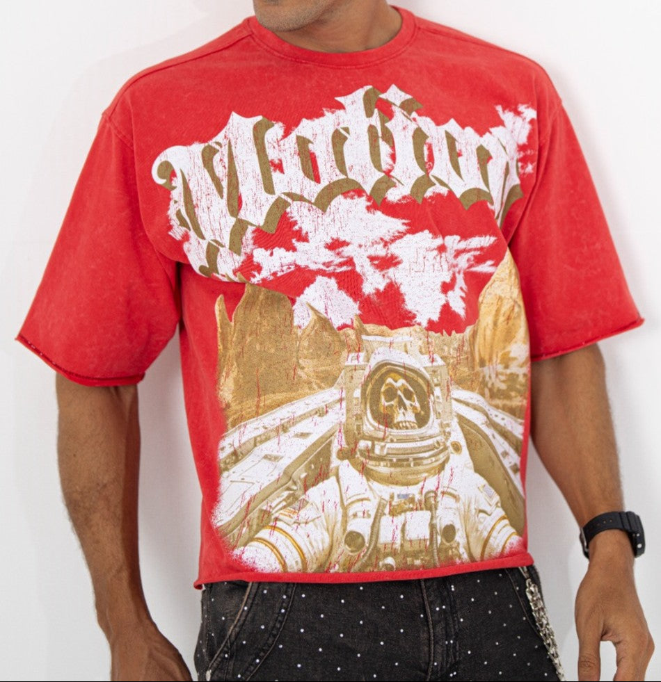 Motion Red Rhinestone Cropped Premium Mens Tee