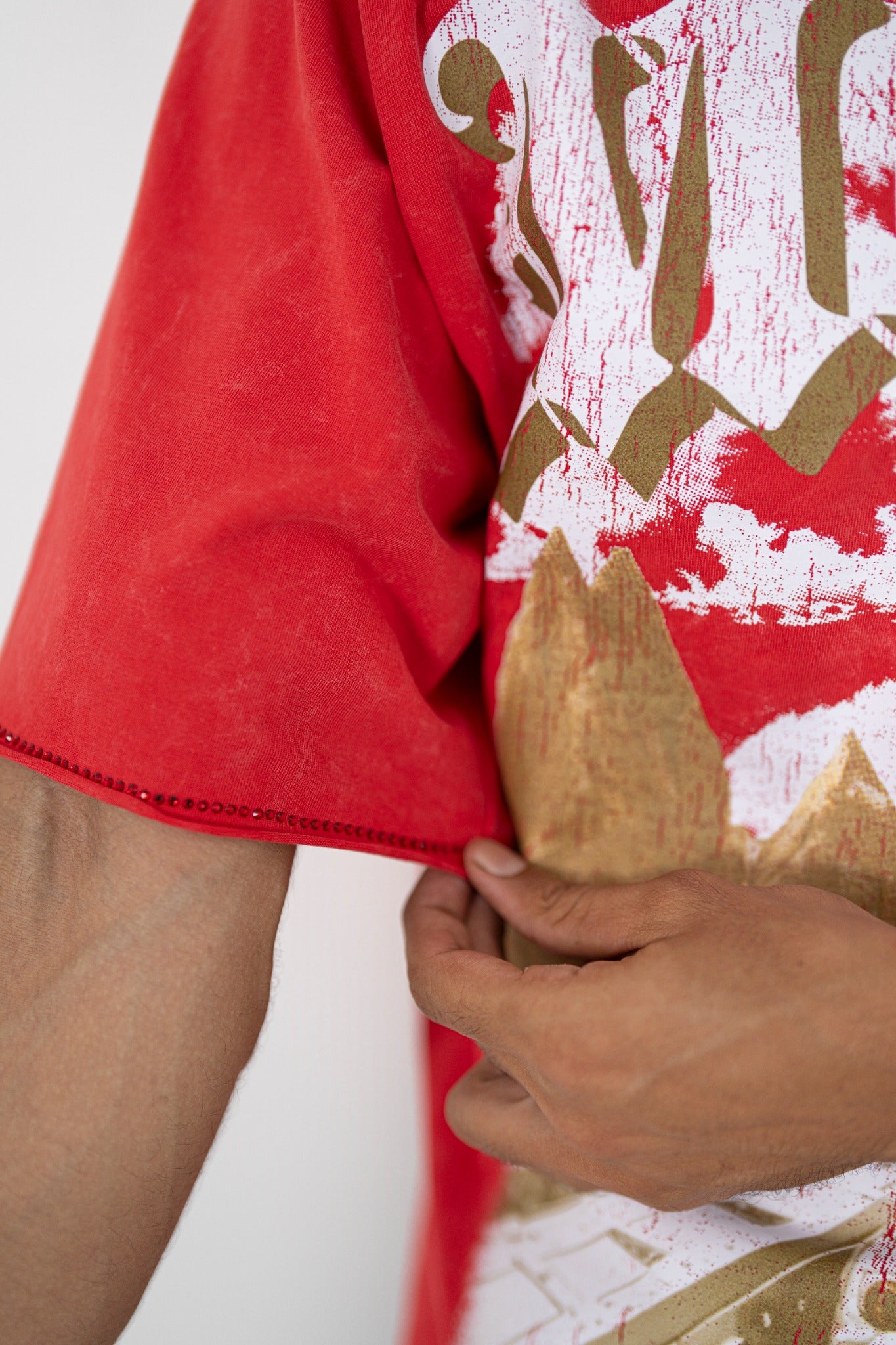 Motion Red Rhinestone Cropped Premium Mens Tee