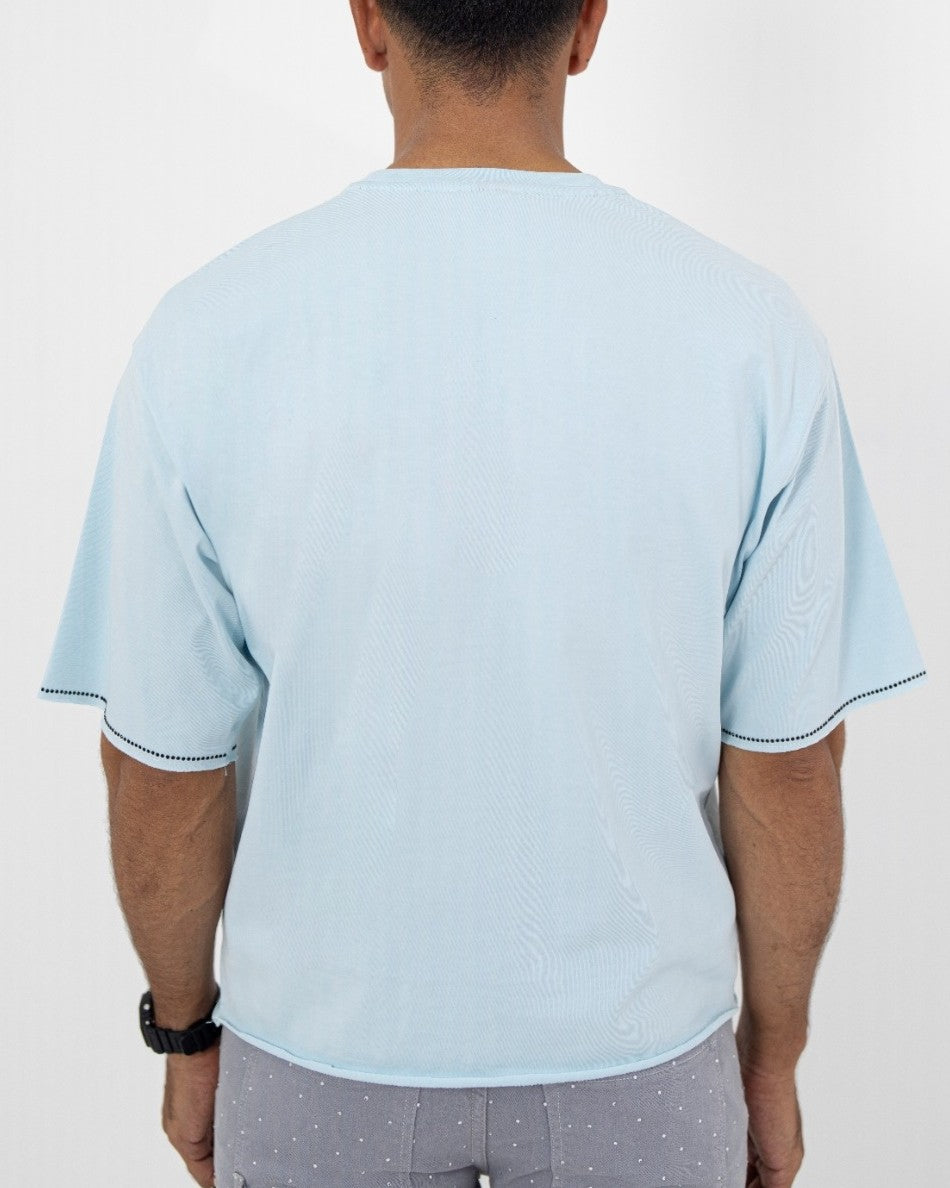 Locked In Baby Blue Rhinestone Cropped Premium Mens Tee