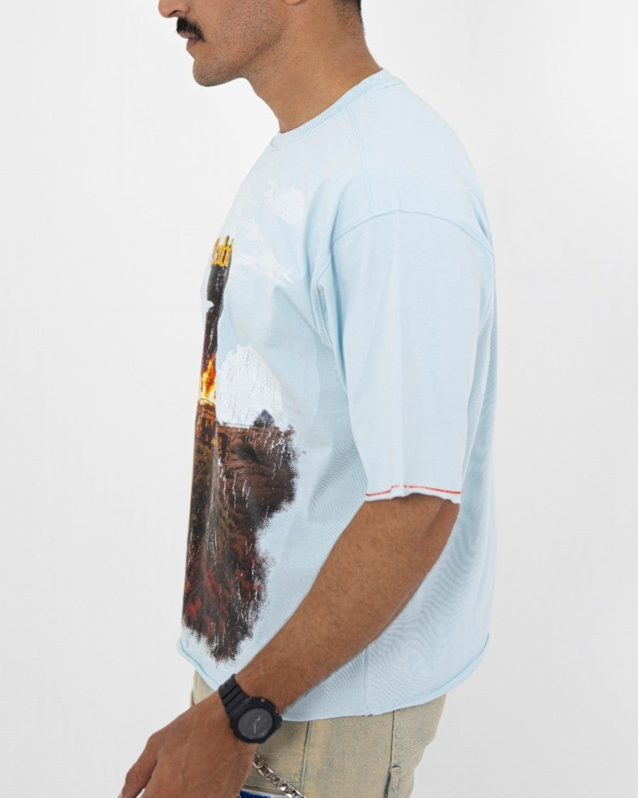 PRBLMS Baby Blue Rhinestone Cropped Premium Mens Tee