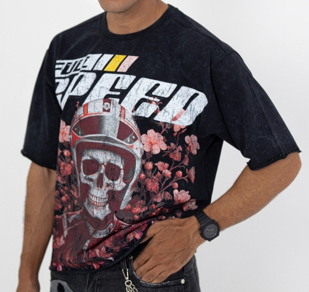 Full Speed Black Rhinestone Cropped Premium Mens Tee