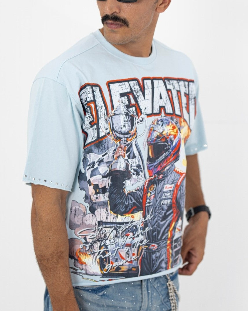 Elevated Rhinestone Cropped Premium Mens Tee Baby Blue