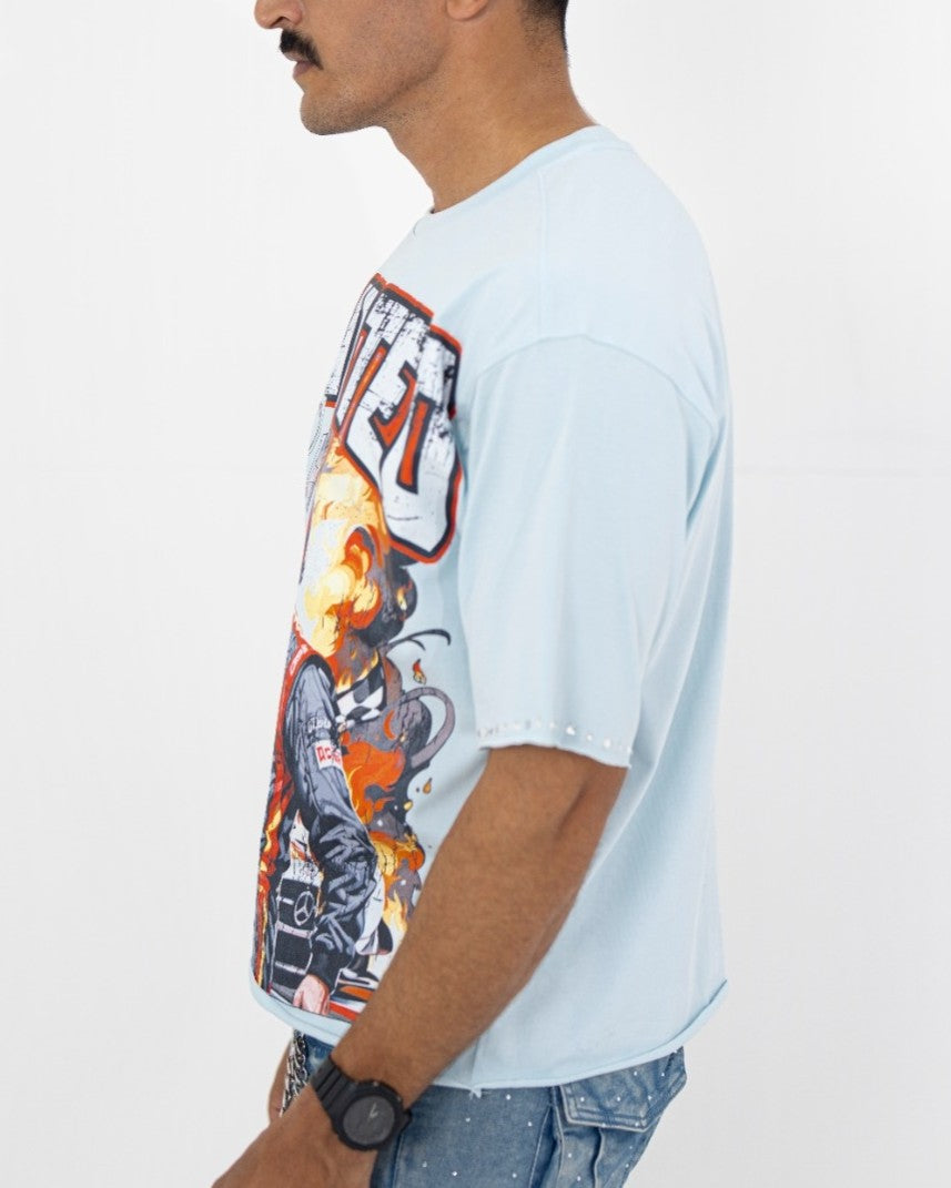 Elevated Rhinestone Cropped Premium Mens Tee Baby Blue