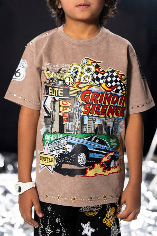 Grind In Silence Brown Kids Tee