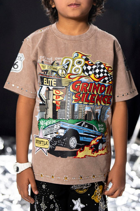 Grind In Silence Brown Kids Tee