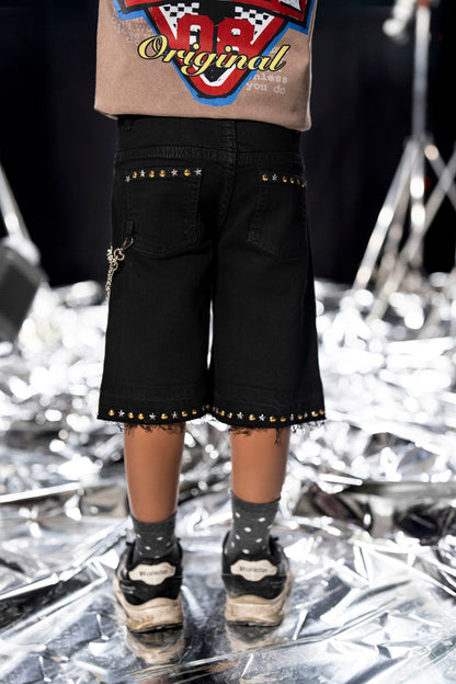 Night Sky Black Kids Rhinestones Denim Shorts