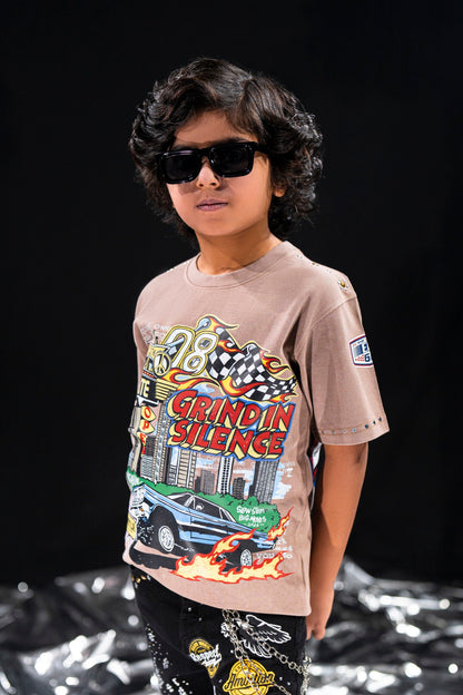 Grind In Silence Brown Kids Tee
